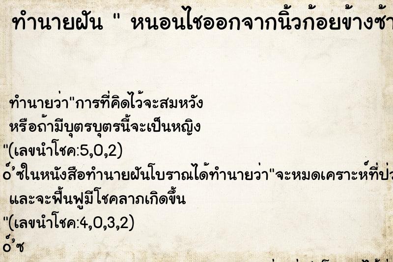 ทำนายฝันทำนายฝันหนอนไชออกจากนิ้วก้อยข้างซ้าย